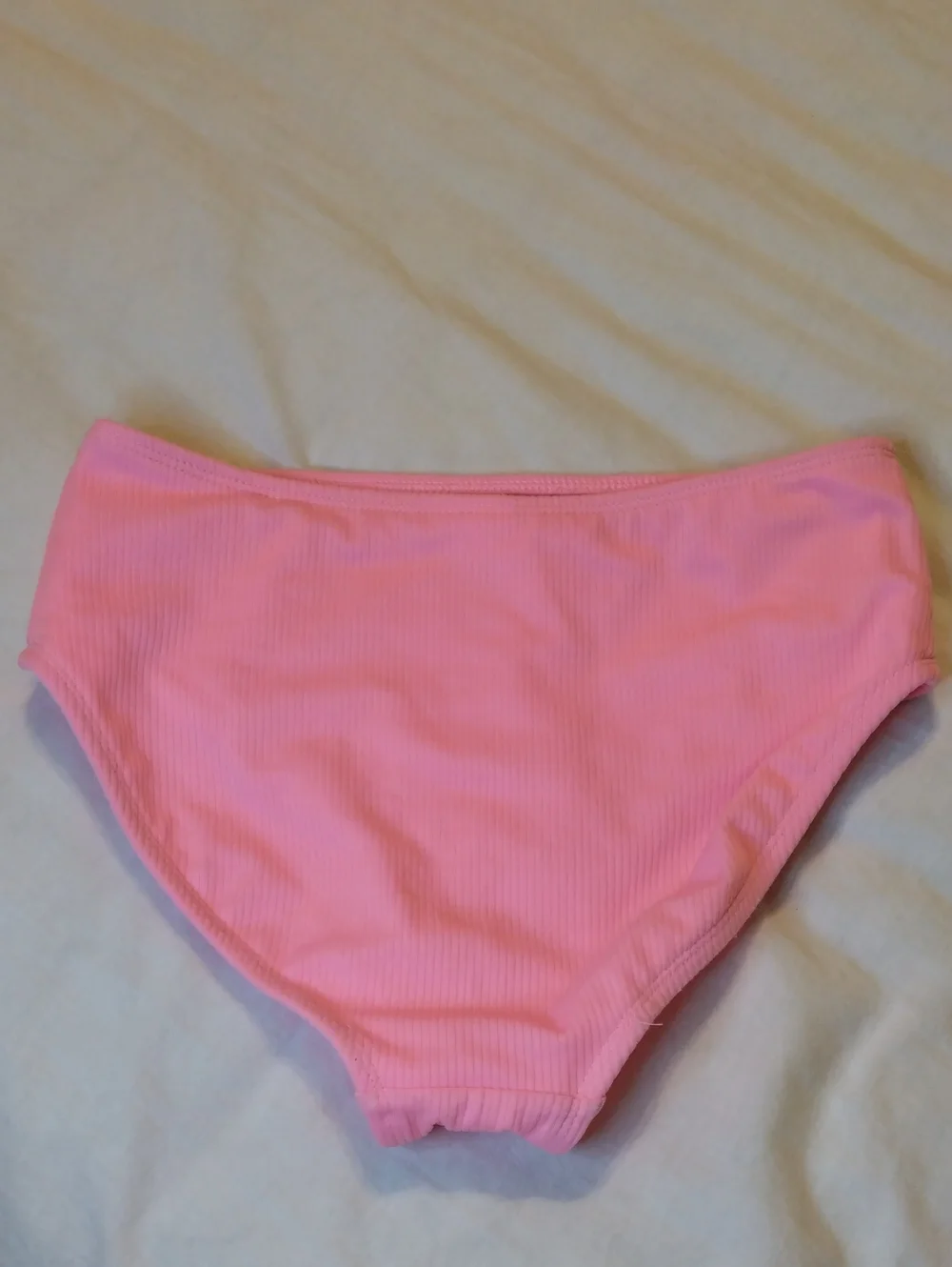 Kids Pink Ribbed High-Waist Bikini Bottom